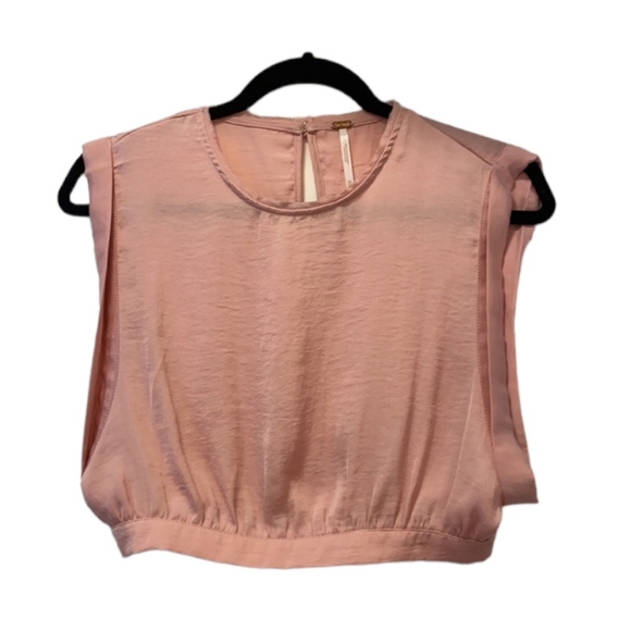 Free People Remi Cropped Satin Cap Sleeve Top in Pink Blush Size XS - Picture 9 of 9